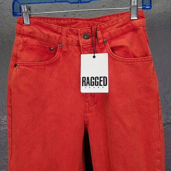 The Ragged Priest Butt Cut Mom Jeans Women's 26 Red Orange Cougar Torn Crop NEW - Picture 3 of 16